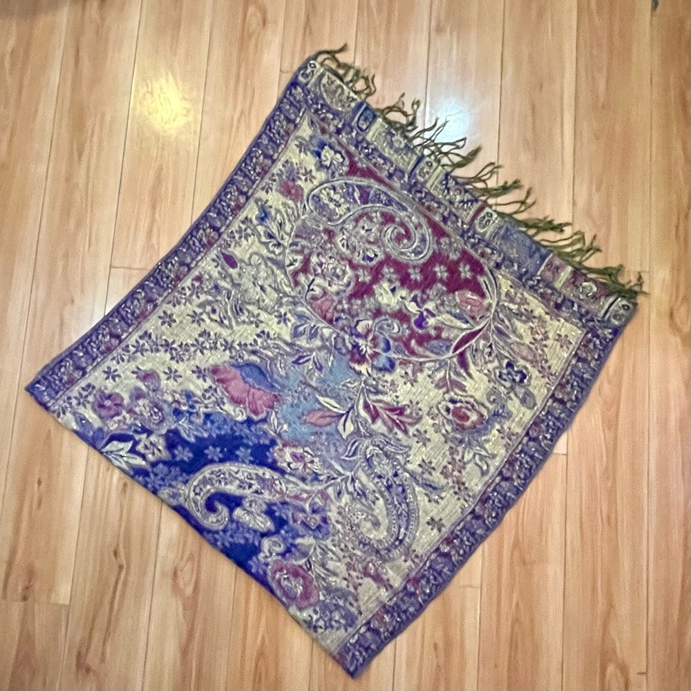 Pashmina Silk Scarf Indian Womens Large Paisley Wrap Fringe Shawl Boho